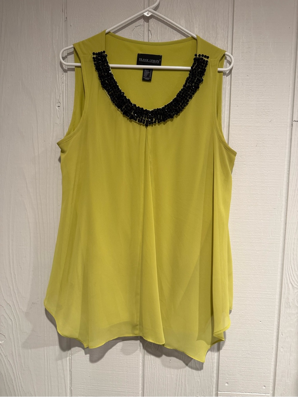 Frank Lyman Design Lime Green Sleeveless Top with Black Beaded Neckline